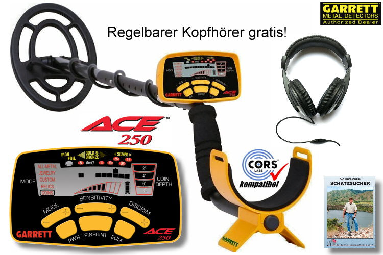 Garrett ACE 250 Metalldetektor mit Gratiskopfhörer & Schatzsucherhandbuch