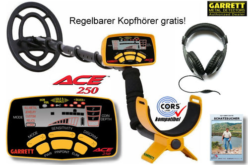 Garrett ACE 250 Metalldetektor mit Gratiskopfhörer & Schatzsucherhandbuch