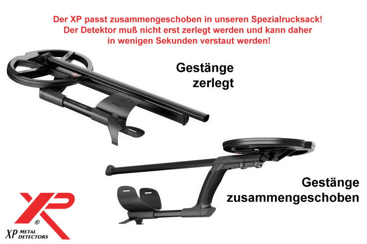 Metalldetektor XP DEUS X35 zerlegtes & zusammengeschobenes Gestänge
